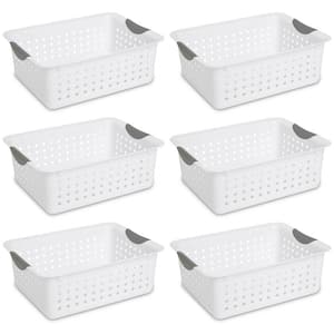 Medium Ultra Plastic Storage Organizer Basket, White (6 Pack) 16248006