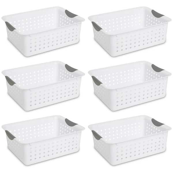 Sterilite Medium Ultra Plastic Storage Organizer Basket White 6 Pack 16248006