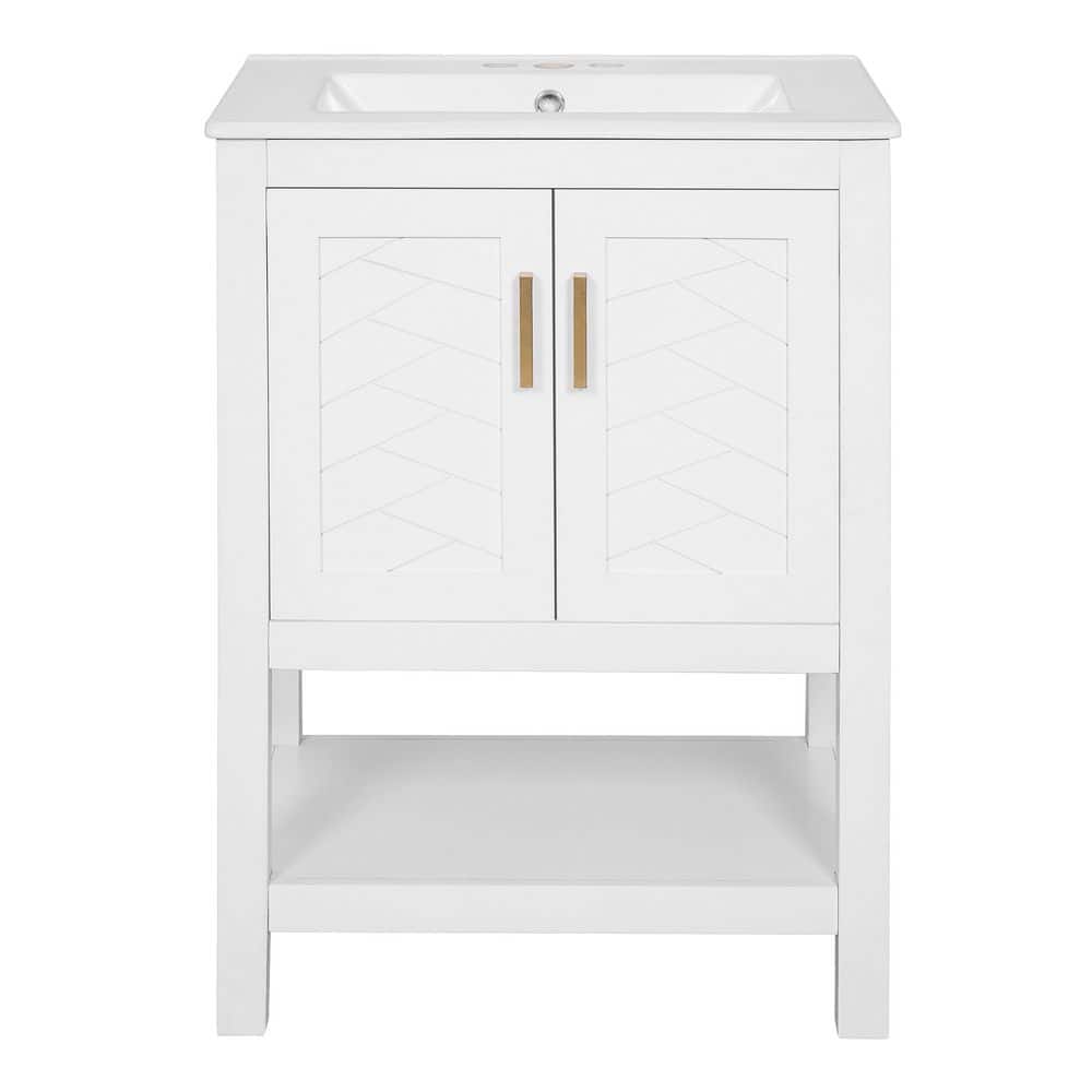 24 in. W x 18.3 in. D x 33.8 in. H Freestanding Bath Vanity in White with White Ceramic Top price history on PriceWatchPro