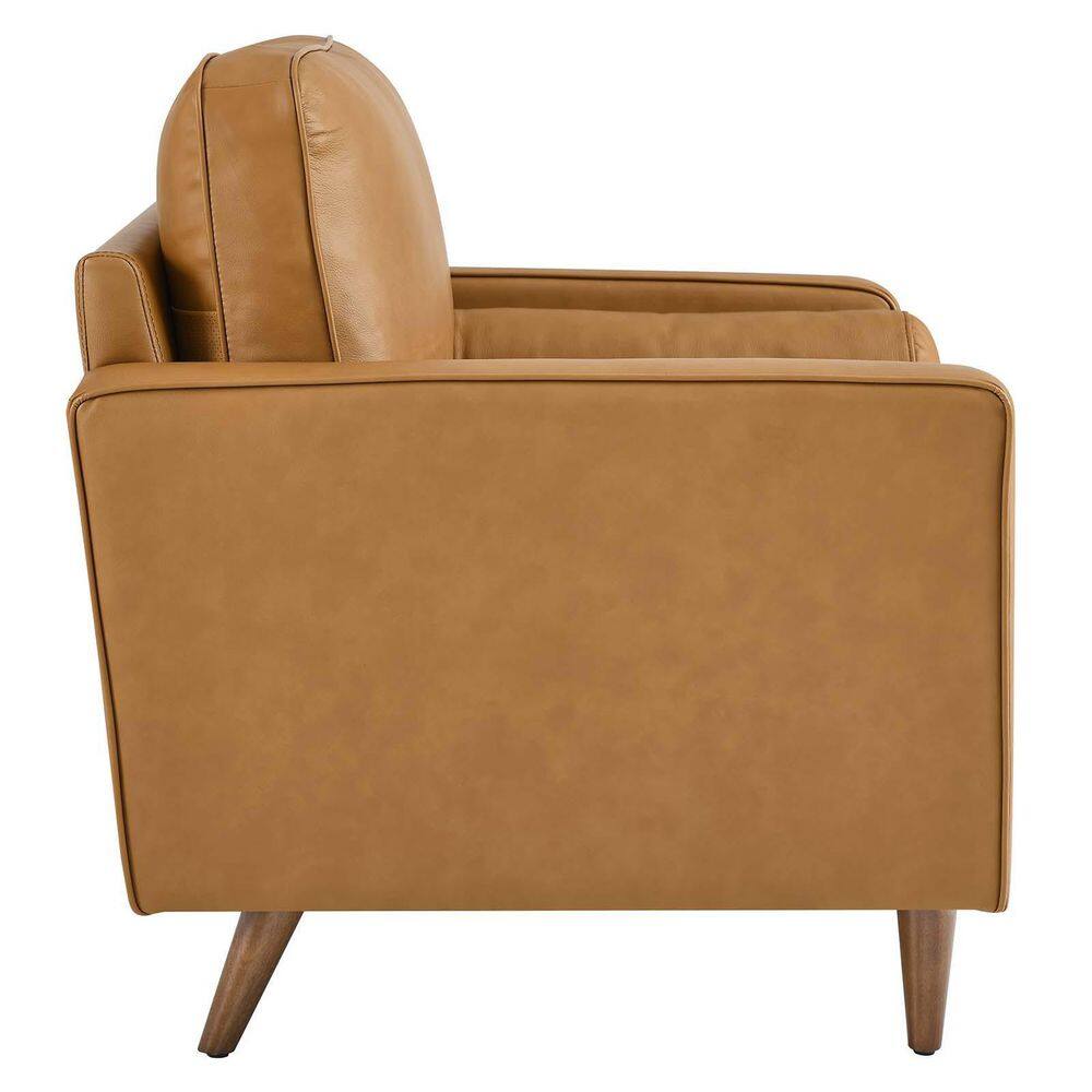 Valour Tan Top Grain Leather & Walnut Wood Accent Chair