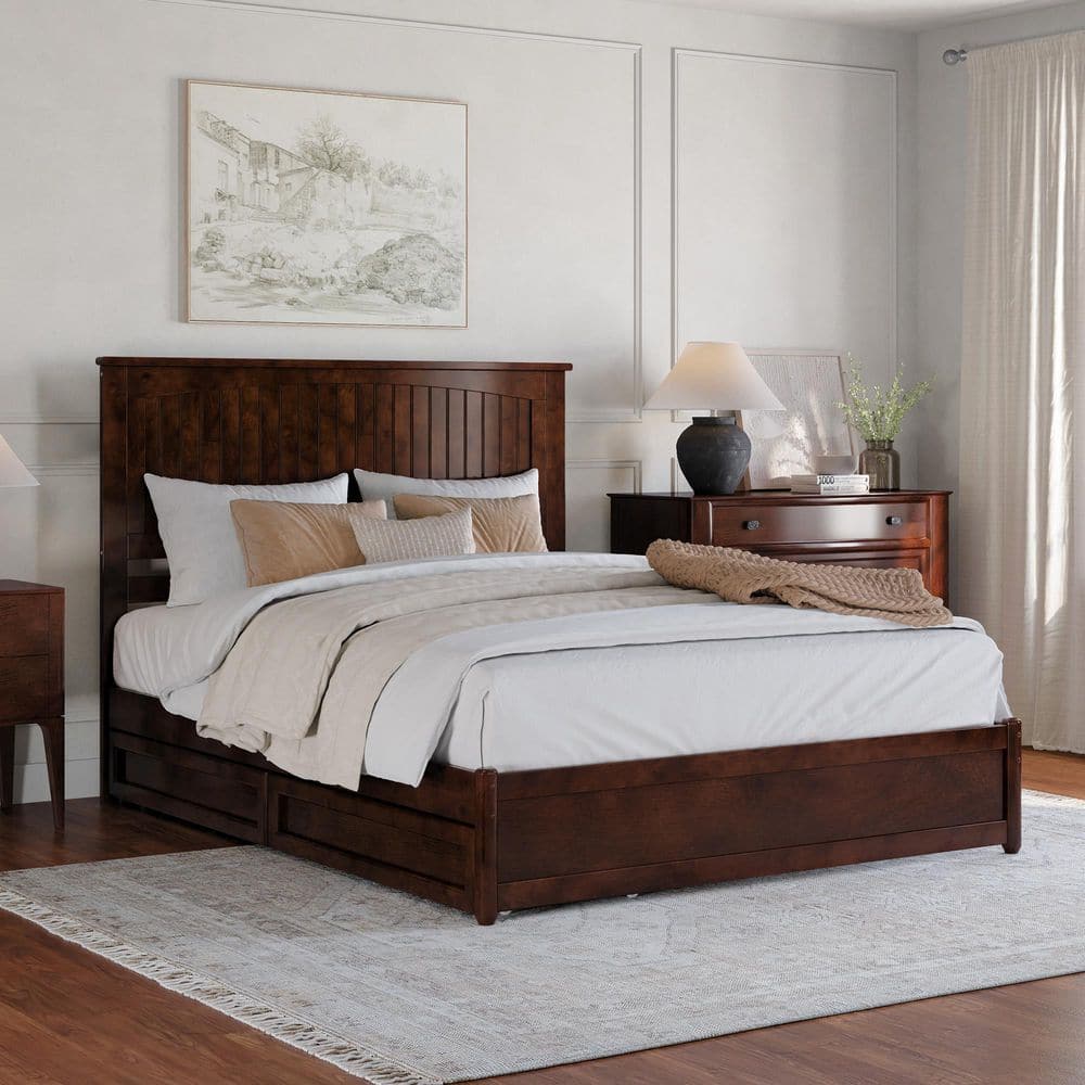 Malta Light Toffee Natural Bronze Solid Wood Frame Twin Platform Bed with Panel Footboard Storage Drawers - thumbnail 6