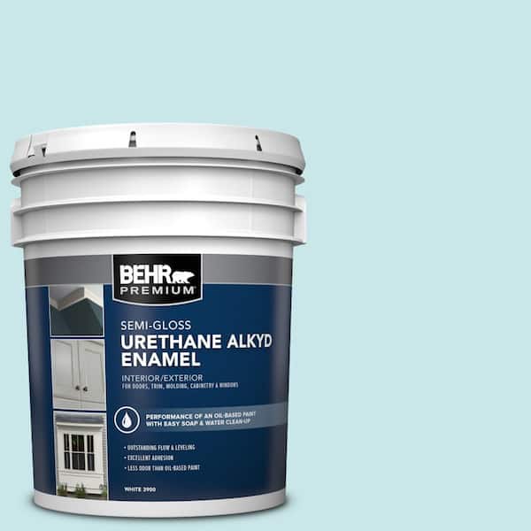 BEHR PREMIUM 5 gal. #M470-1 Snowmelt Urethane Alkyd Semi-Gloss Enamel Interior/Exterior Paint