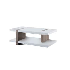 48 in. White/Brown Large Rectangle Wood Coffee Table with Sled Base