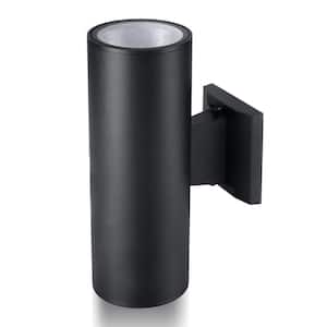 Chea 13.4 in. Black Outdoor Hardwired Wall Lantern Modern Cylinder Sconce with No Bulbs Included