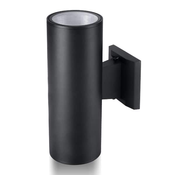 SEEUTEK Chea 13.4 in. Black Outdoor Hardwired Wall Lantern Modern Cylinder Sconce with No Bulbs Included