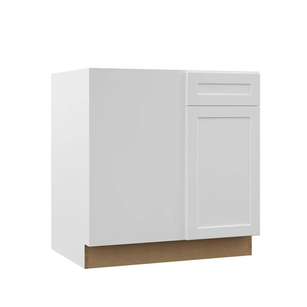 Designer Series Melvern Assembled 33x34.5x23 in. Blind Left Corner Base Kitchen Cabinet in White -  Hampton Bay, BB42L-MLWH