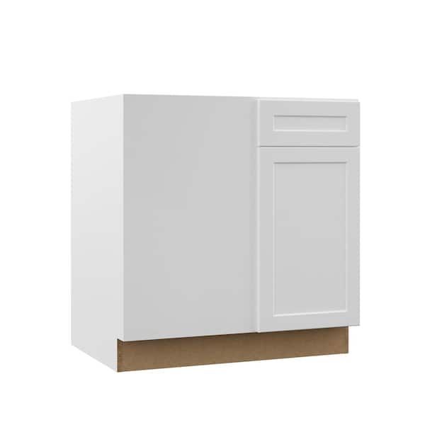 Hampton Bay Designer Series Melvern Assembled 33x34.5x23 in. Blind Left Corner Base Kitchen Cabinet in White