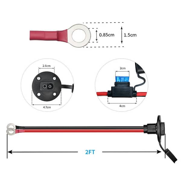 JZK 2FT SAE To O Ring Terminal Harness With 10A Fuse - 2-Pin Quick Disconnect, 18AWG Cable For Battery Charging - View #2