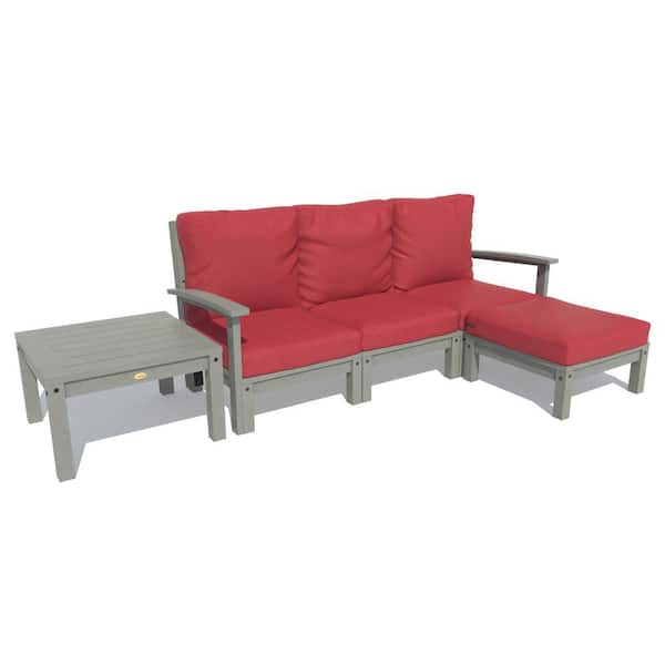 Highwood Bespoke Deep Seating 3-Piece Plastic Outdoor Couch, Ottoman and Side Table with Cushions