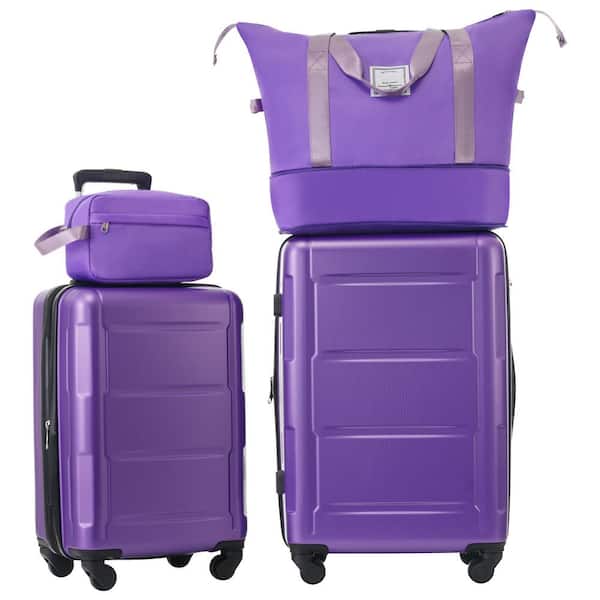 4-Piece Purple Expandable ABS Hardshell Spinner Luggage Set with Expandable Travel Duffel Bag, Toiletry Bag