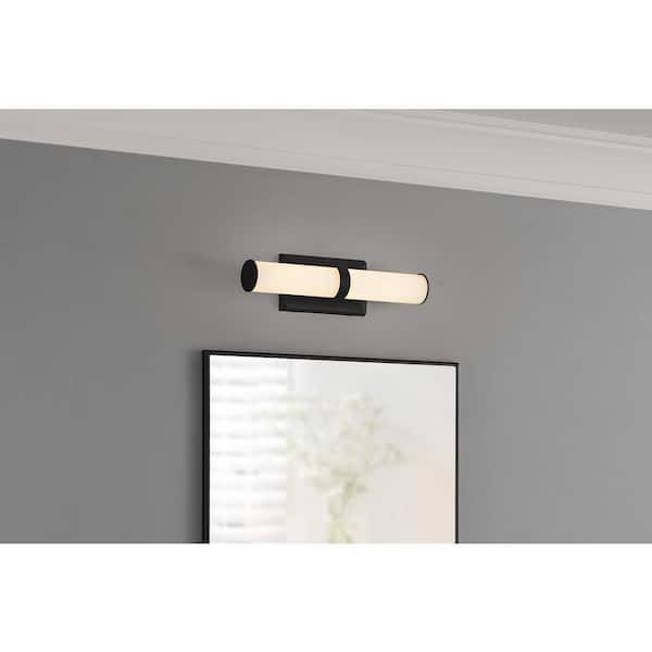Home Decorators Collection Rolande 16 in. 1-Light Coal LED Bathroom Vanity Light Bar with Etched White Glass