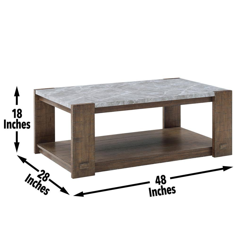 Libby 48" Brown Sintered Stone and Wood Coffee Table with Casters