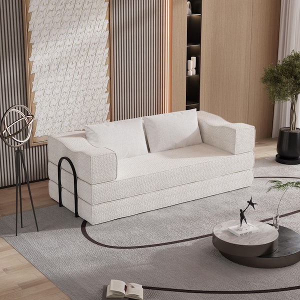 80 in. Chenille Convertible Couch Bed DIY Combination Sectional Sofa in. Beige