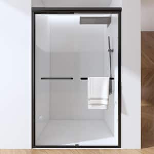 46 in. to 48 in. W x 72 in. H Sliding Framed Shower Door in Matte Black with Clear Glass Double Sliding Reversible