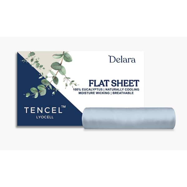 Delara Delara 1-Piece Light Blue, Solid 100% Eucalyptus Lyocell Tencel Twin(74 in. x 105 in.) Smooth and Breathable, Flat Sheet
