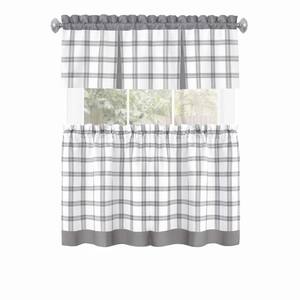 Tate Polyester Light Filtering Tier and Valance Window Curtain Set - 58 in. W x 24 in. L in Grey