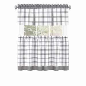 Tate Polyester Light Filtering Tier and Valance Window Curtain Set - 58 in. W x 36 in. L in Grey