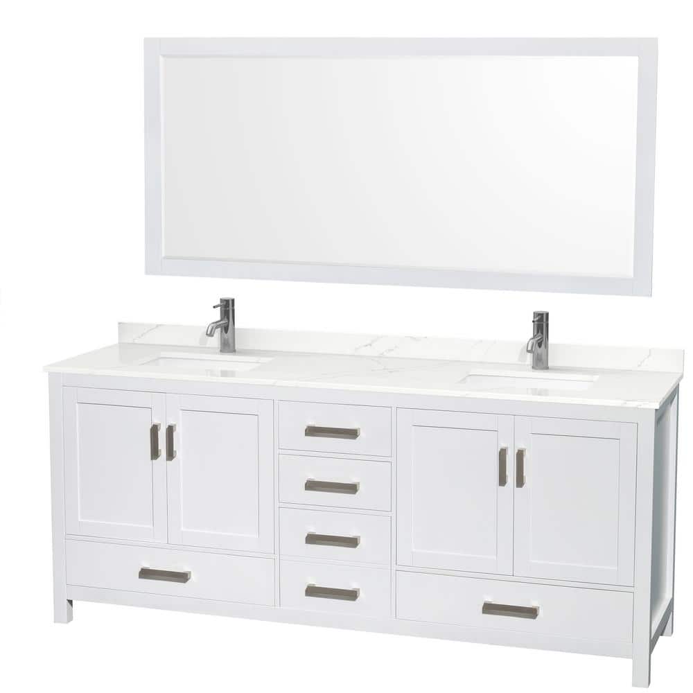Sheffield 80 in. W x 22 in. D x 35 in. H Double Bath Vanity in White with Giotto Quartz Top and 70 in. Mirror price history on PriceWatchPro