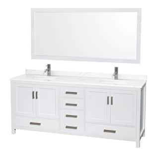 Sheffield 80 in. W x 22 in. D x 35 in. H Double Bath Vanity in White with Giotto Quartz Top and 70 in. Mirror