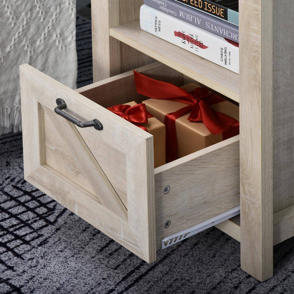 Industrial Oak Rectangular Side Table with Storage
