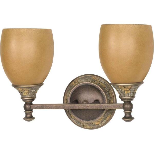 Glomar Rockport Tuscano 2 Light 17 in. Vanity with Sepia Colored Glass Shades Finished in Dorado Bronze-DISCONTINUED