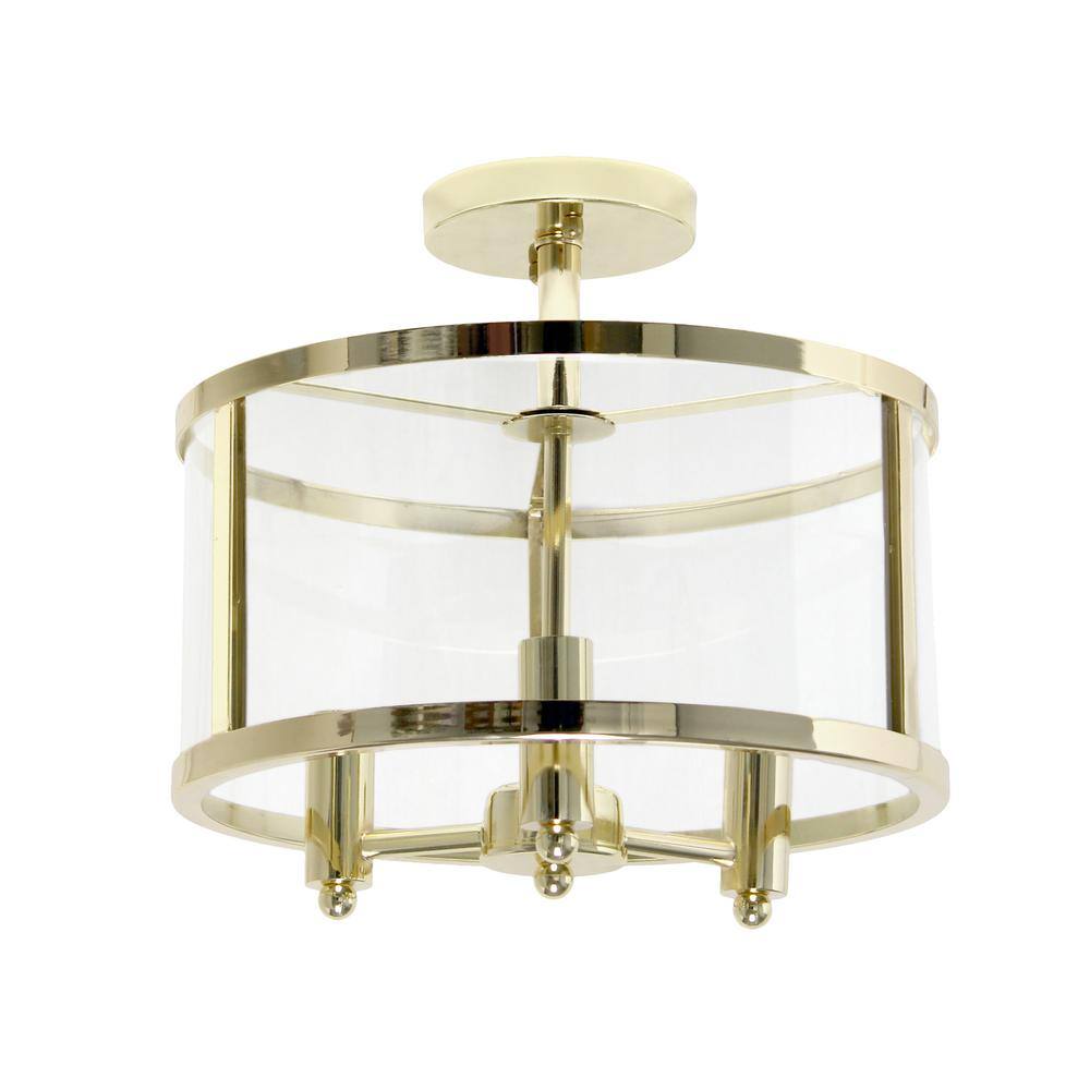 Gold and Glass 13" 3-Light Farmhouse Semi Flush Mount