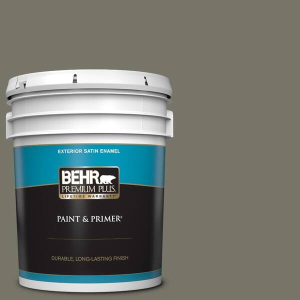 BEHR PREMIUM PLUS 5 gal. #BXC-44 Pepper Mill Satin Enamel Exterior Paint & Primer