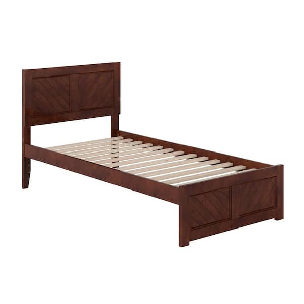 Canyon Walnut Brown Solid Wood Twin XL Platform Bed Frame with Matching Footboard