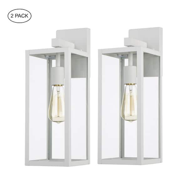 Hukoro Martin 17.5 in. 1-Light White Hardwired Outdoor Wall Lantern Sconce with No Bulbs Included (2-Pack)