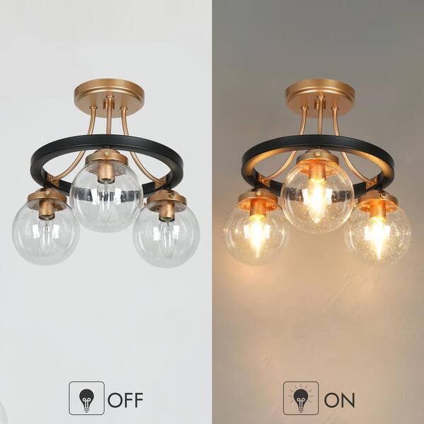 Zevni Modern 14.5 in. 3-Light Dark Gold Semi-Flush Mount
