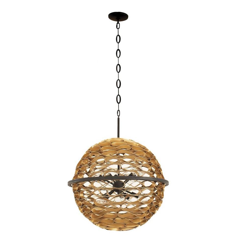 Ventura 26 in. W x 24.13 in. H 10-Light Matte Black and Gold Hanging Pendant Light with Raindrop-Shaped Metalwork Shade price history on PriceWatchPro