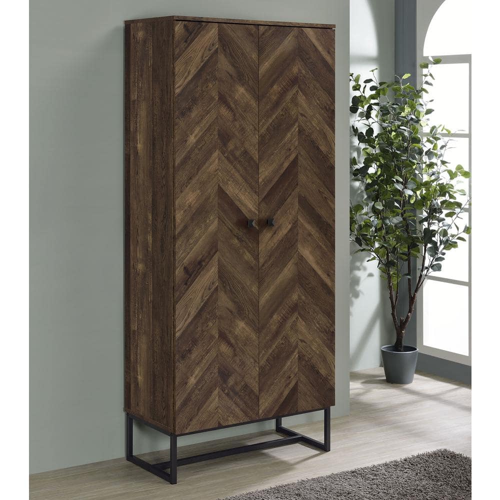 Rustic Oak Tall Office Cabinet with Adjustable Shelving