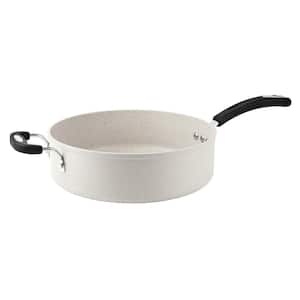 All-In-One Stone 5.3 qt. Aluminum Ceramic Nonstick Sauce Pan in Warm Alabaster with Glass Lid