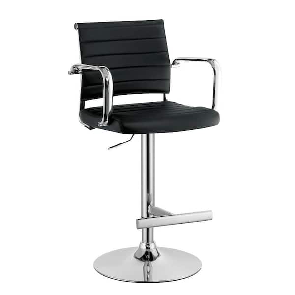 Benjara 41.25 in. H Black and Silver Contemporary Style High Back Leatherette Padded Bar Stool With Arms