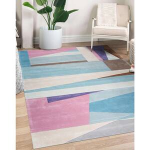 Multicolored Hand-Tufted Wool Contemporary Modern Rug, 6' x 9', Area Rug