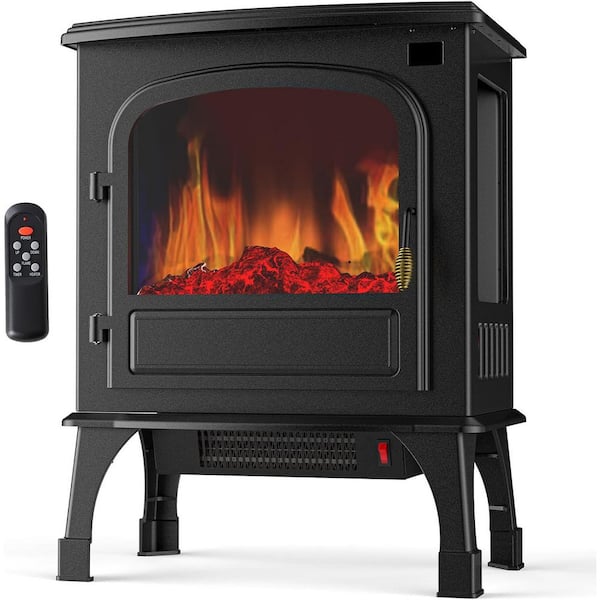 Single-Door 14 in. Freestanding Electric Fireplace Stove Heater with 3D Flame Effect and Remote Control in Black