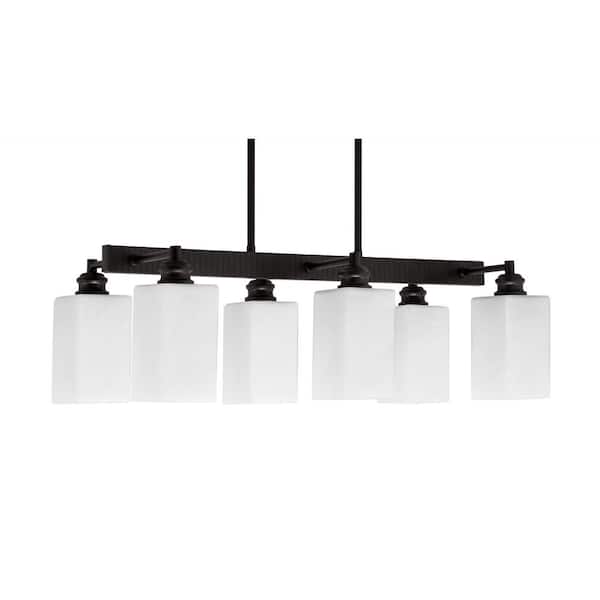 Unbranded Albany 6 Light Espresso Downlight Chandelier, Linear Chandelier for the Kitchen with White Muslin Glass Shades