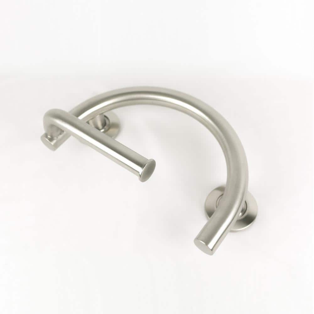 Brushed Nickel Satin Curved Grab Bar with Toilet Paper Holder