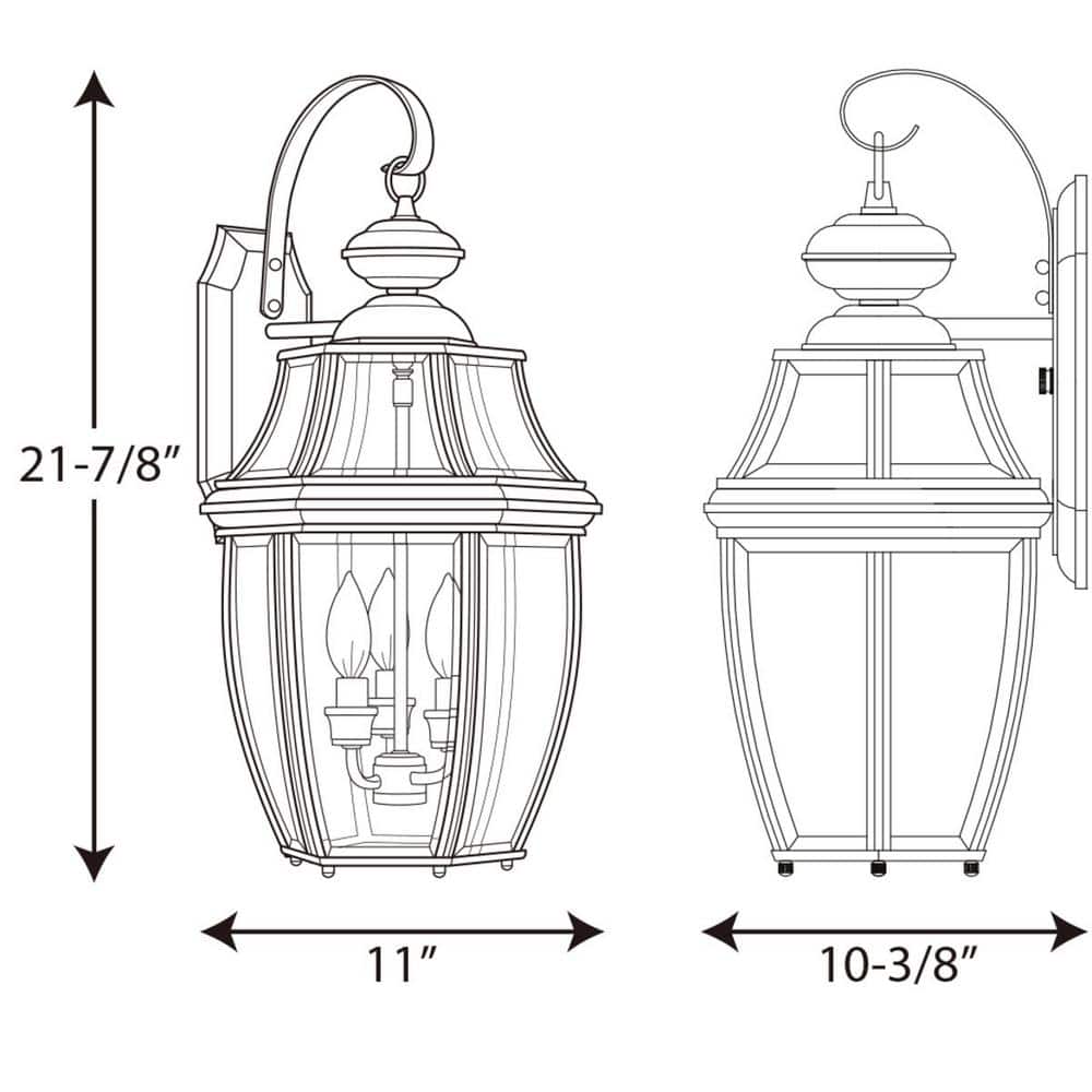 New Haven Black 3-Light Outdoor Wall Lantern with Clear Beveled Glass