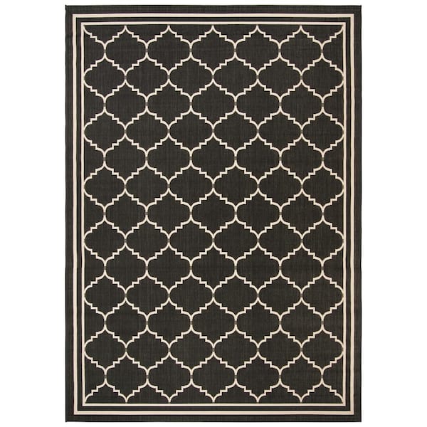 Courtyard Black/Cream 8 ft. x 11 ft. Geometric Indoor/Outdoor Patio  Area Rug