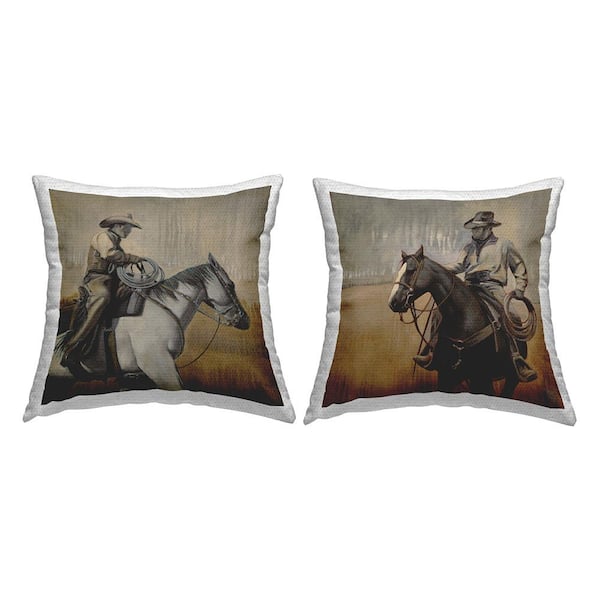 Stupell Industries Western Cowboys Rustic Scene Brown Square Outdoor Throw Pillow 2-Pack