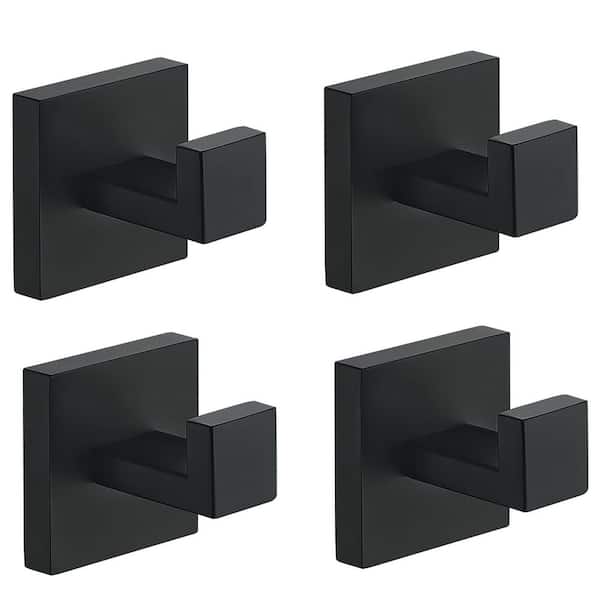 Wall Mounted 4-Pieces J-Hook Robe Towel Hook Square Coat Hooks in Matte Black