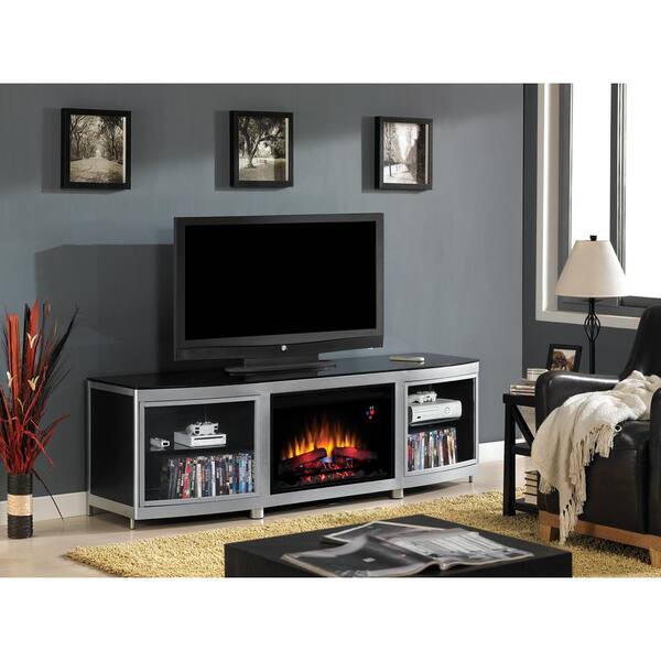 Classic Flame Gotham 72 in. Media Console with Electric Fireplace - Silver and Black