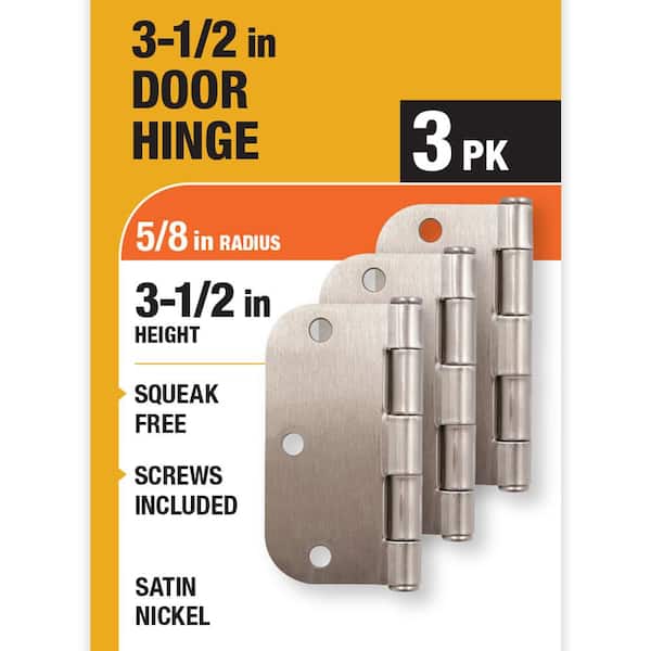 3-Pack 3-1/2 in. x 5/8 in. Radius Satin Nickel Squeak-Free Butt Door Hinge