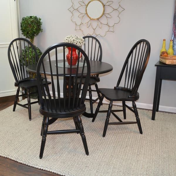 Ina Cottage Black Wood Windsor, Black Wooden Windsor Dining Chairs