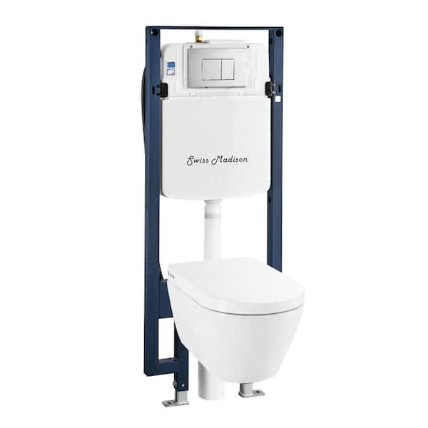 Hugo 2-piece 0.8/1.1 GPF Dual Flush Elongated Smart Wall Hung Toilet with Bidet Bundle in. Glossy White, Seat Included