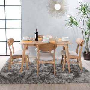 Lucious 5-Piece Light Beige and Natural Oak Dining Set