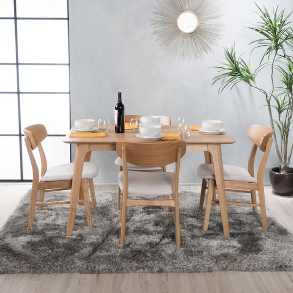 Noble House Lucious 5-Piece Light Beige and Natural Oak Dining Set
