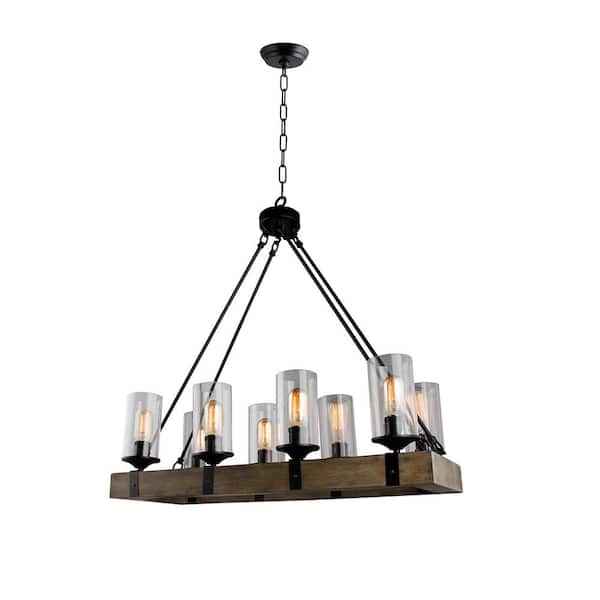 Little Tree Rindel 8-Light Black No Decorative Accents Lantern Linear Chandelier for Dining Room
