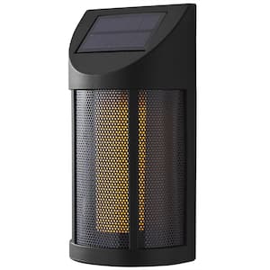 Ambrose Solar 6 Lumens Matte Black Integrated LED Wall Lantern Sconce with Flicker Flame Effect; Weather Resistant
